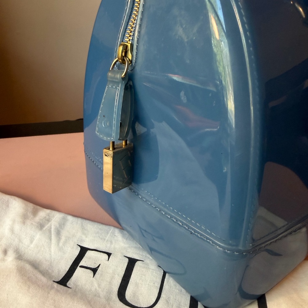 Furla Patent Leather Dome Satchel in Royal Blue - Picture 8 of 16